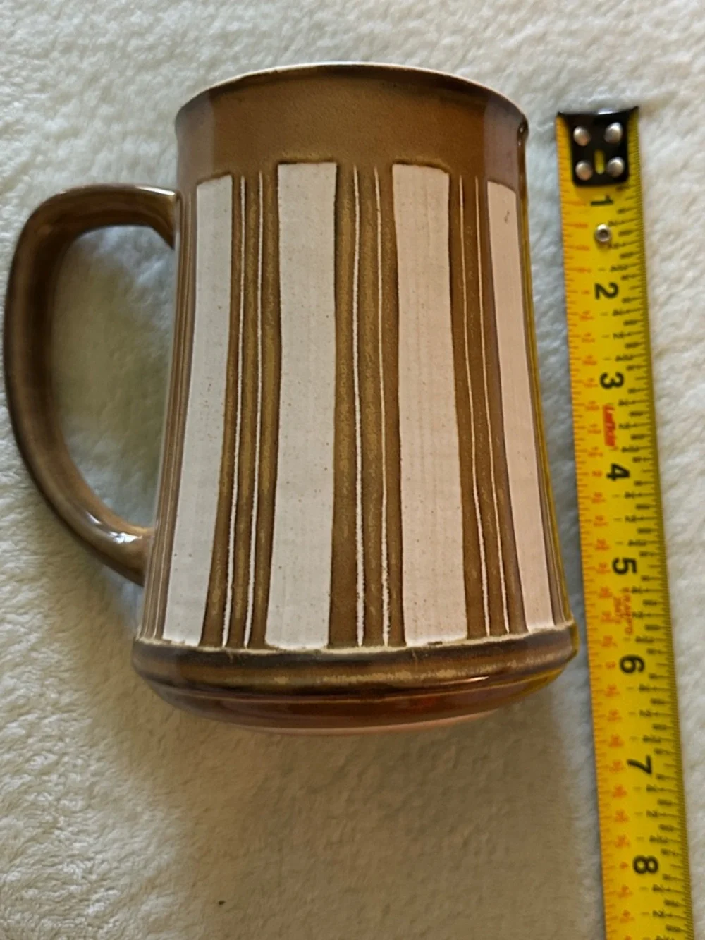 NWOT Vintage Brown & Cream Striped Ceramic Mug